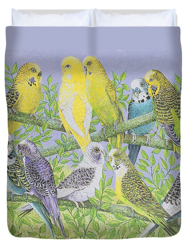 Parrot Duvet Cover featuring the painting Sweet Talking by Pat Scott