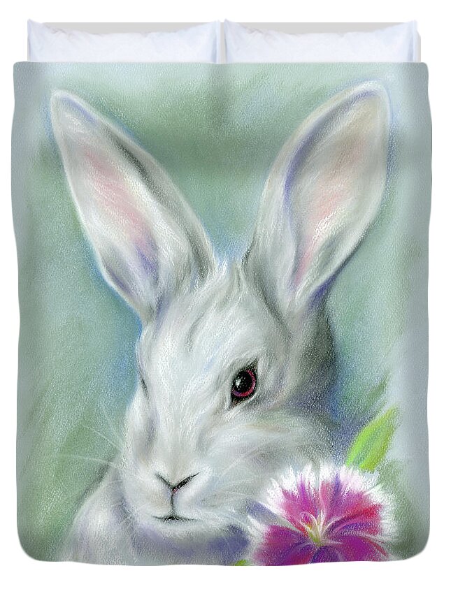 Rabbit Duvet Cover featuring the painting Sweet William Bunny Rabbit by MM Anderson