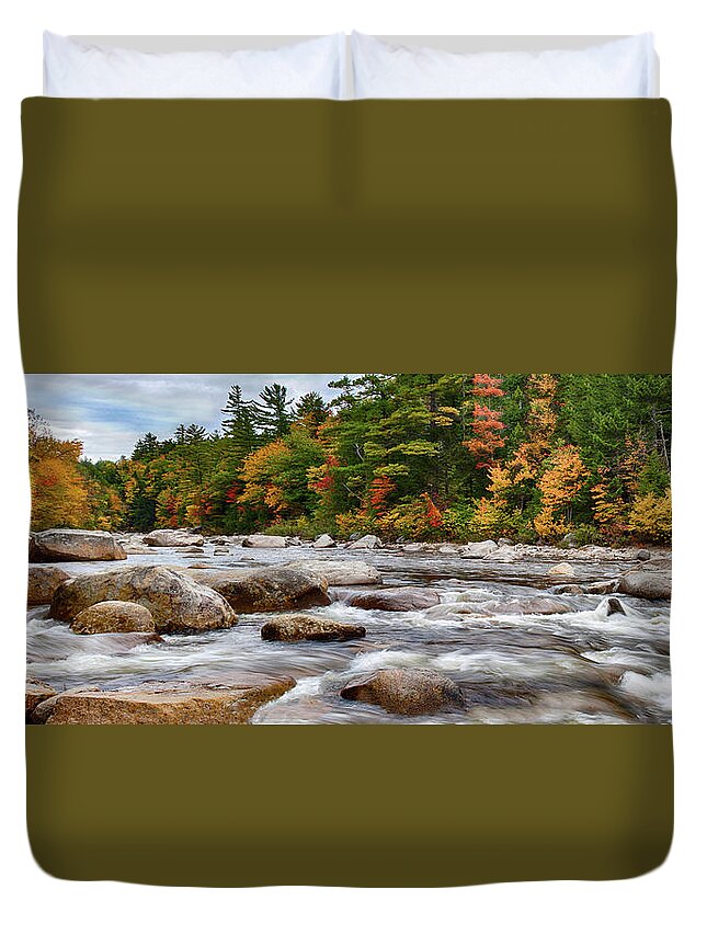 Albany New Hampshire Duvet Cover featuring the photograph Swift River runs through fall colors by Jeff Folger