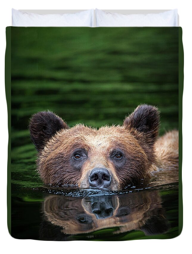 Bears Duvet Cover featuring the photograph Swimming Grizzly by Bill Cubitt