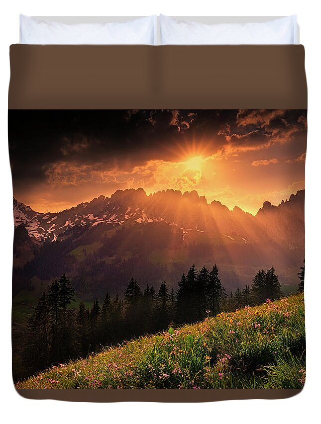 Mountain Duvet Cover featuring the photograph Swiss teeths by Dominique Dubied