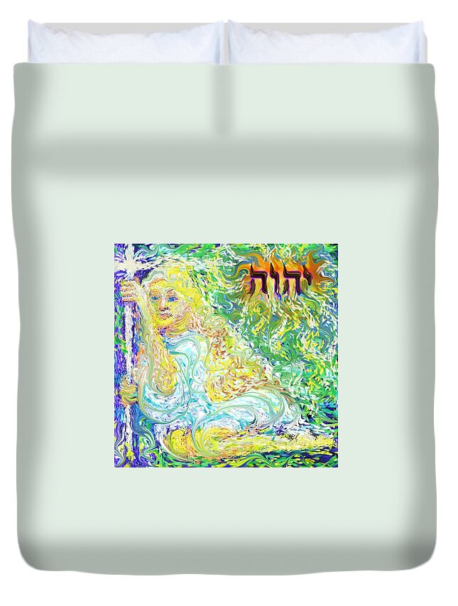 Yhwh Duvet Cover featuring the painting Sword Girl by Hidden Mountain