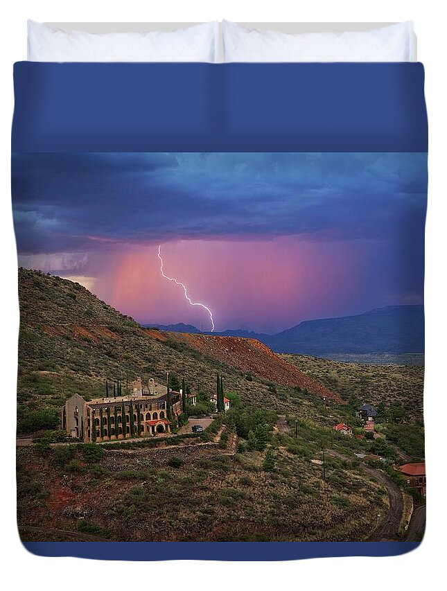 Jerome Duvet Cover featuring the photograph Sycamore Canyon Lightning with Little Daisy by Ron Chilston