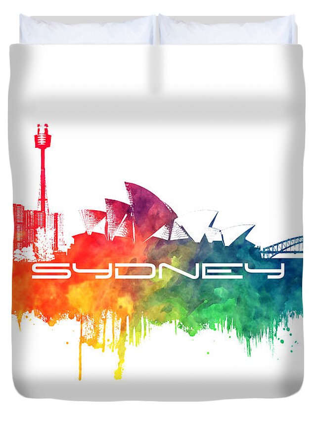 Sydney Duvet Cover featuring the digital art Sydney skyline city color by Justyna Jaszke JBJart