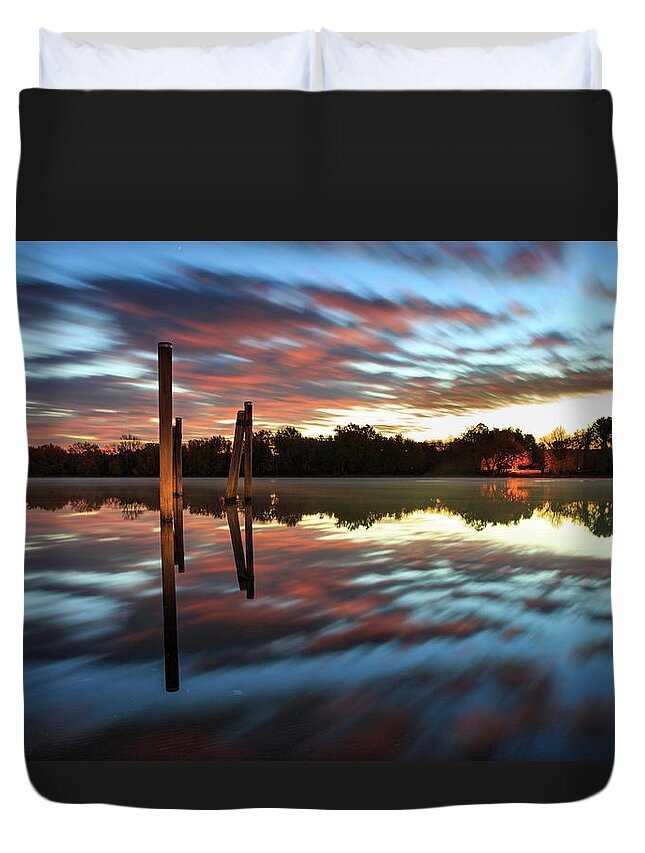 Blue Duvet Cover featuring the photograph Symetry on the River by Kyle Lee
