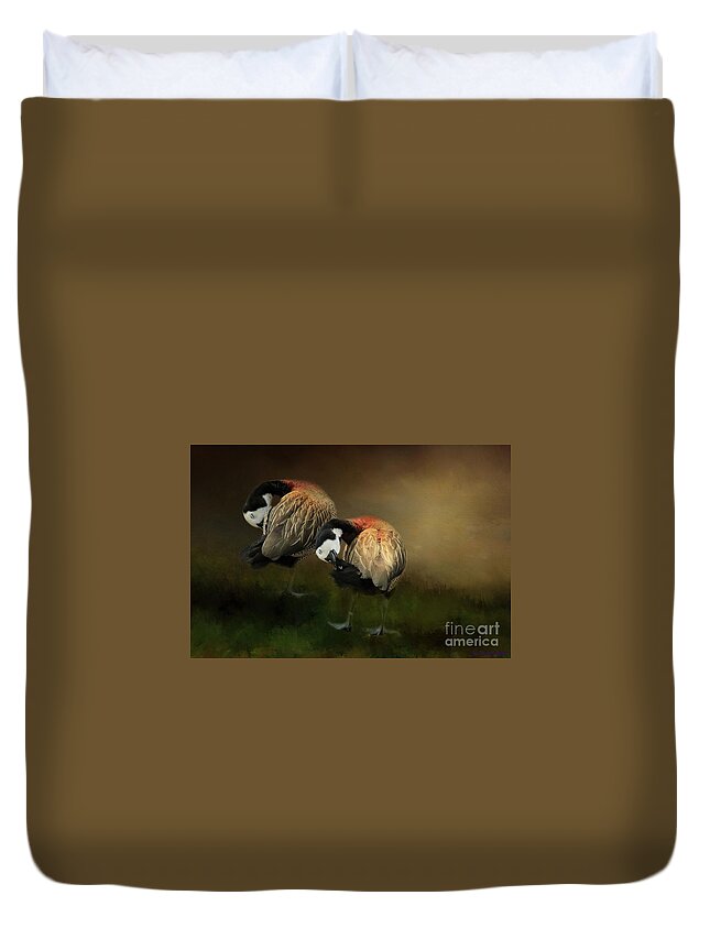 White-faced Whistling Duck Duvet Cover featuring the photograph Synchronization by Eva Lechner