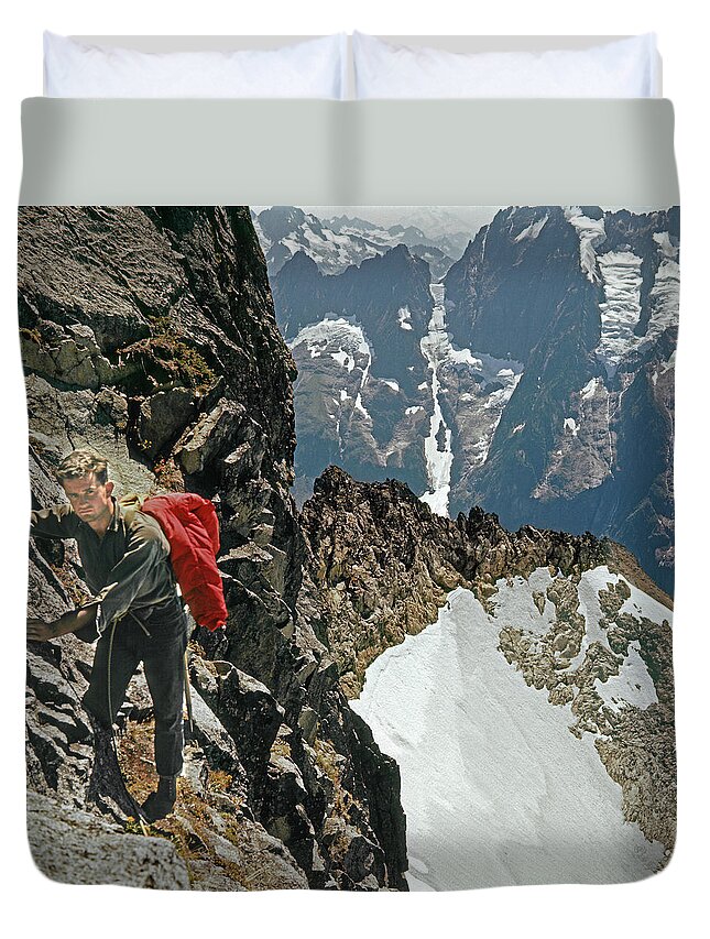 T04403 Duvet Cover featuring the photograph T-04403 Walt Buck Sellers on First Ascent of Mt. Torment by Ed Cooper Photography