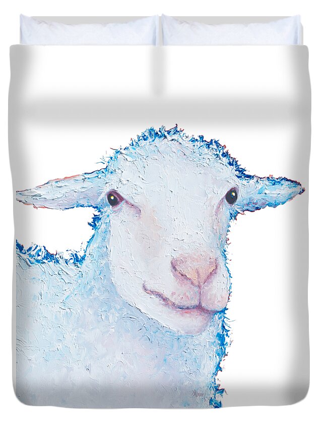 Sheep Duvet Cover featuring the painting T-Shirt with sheep design by Jan Matson