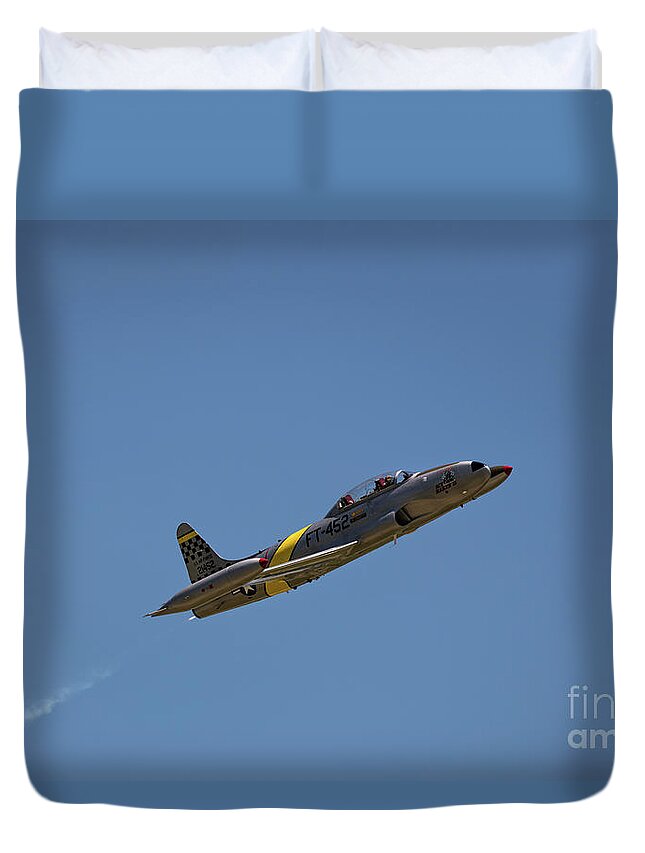 Air Force Duvet Cover featuring the photograph T33 in Flight by Andrea Silies