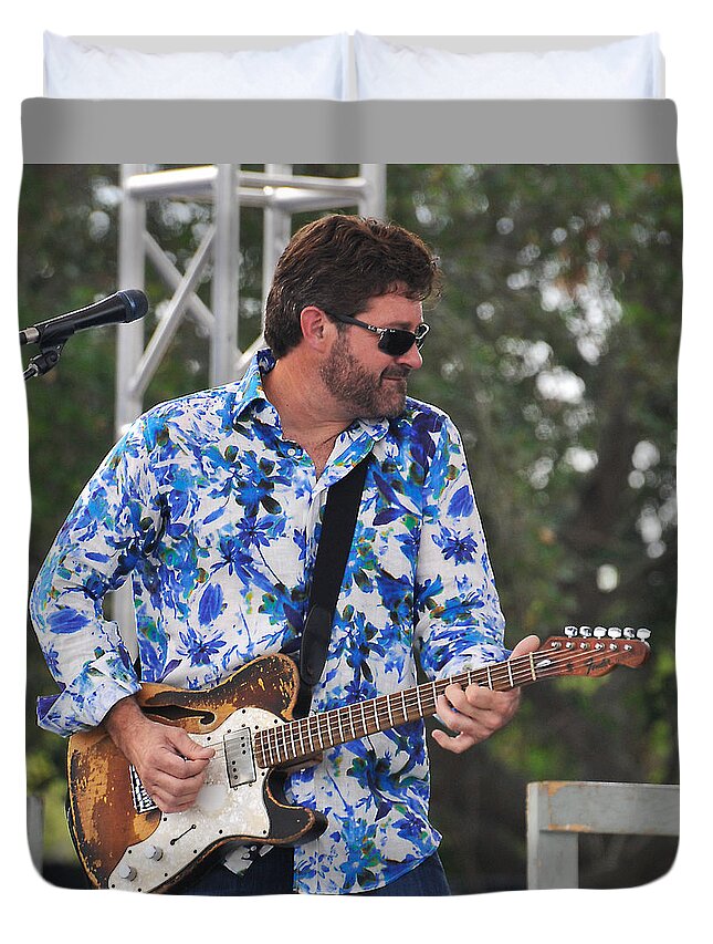 Tab Duvet Cover featuring the photograph Tab Benoit and 1972 Fender Telecaster by Ginger Wakem