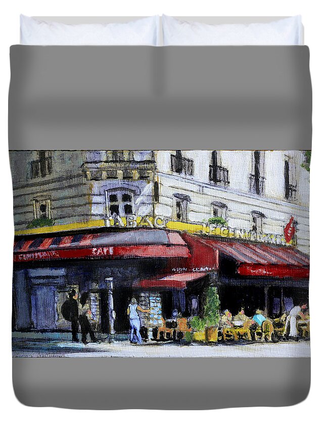 Paris Cafe Duvet Cover featuring the painting Tabac by David Zimmerman