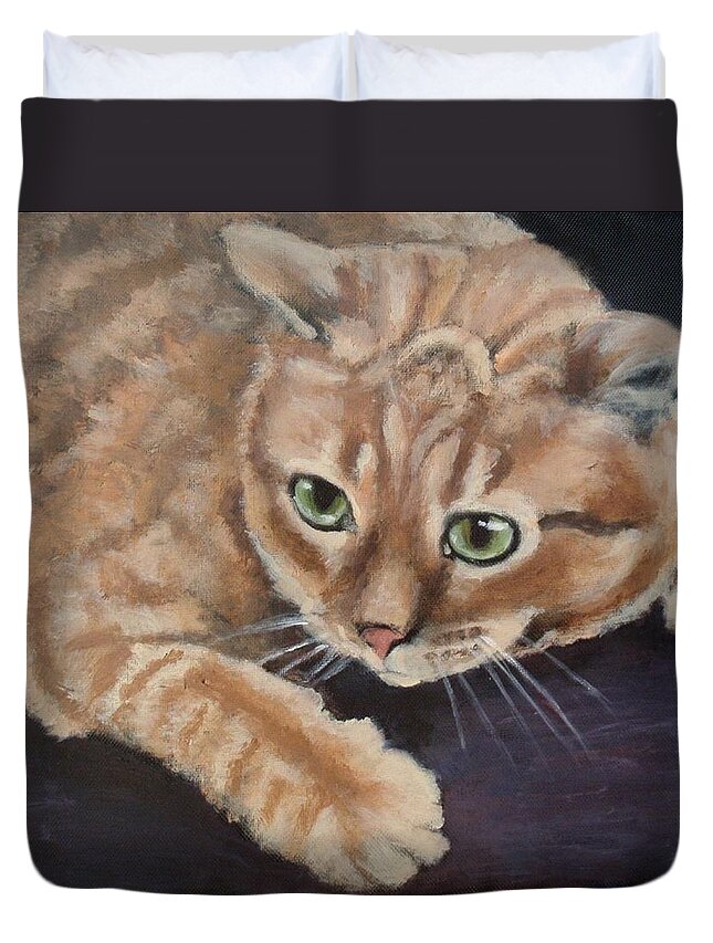 Red Tabby Duvet Cover featuring the painting Tabasco by Carol Russell