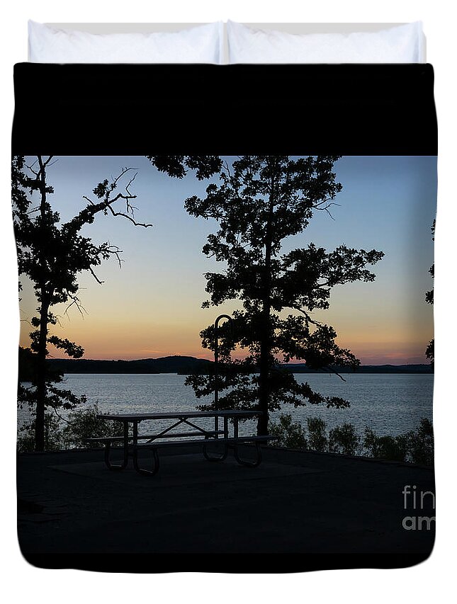 Ozarks Duvet Cover featuring the photograph Table Rock Sunset by Jennifer White