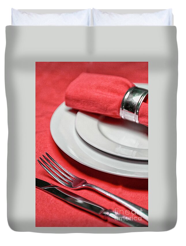 Bar Duvet Cover featuring the photograph Table setting in red by Patricia Hofmeester