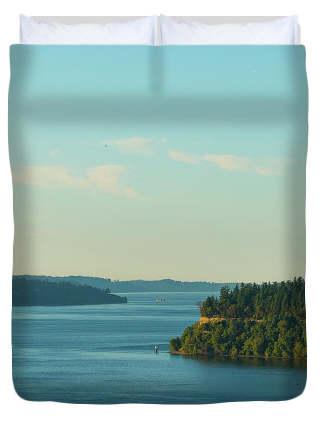  Duvet Cover featuring the photograph Tacoma Narrows and Commencement Bay II by E Faithe Lester
