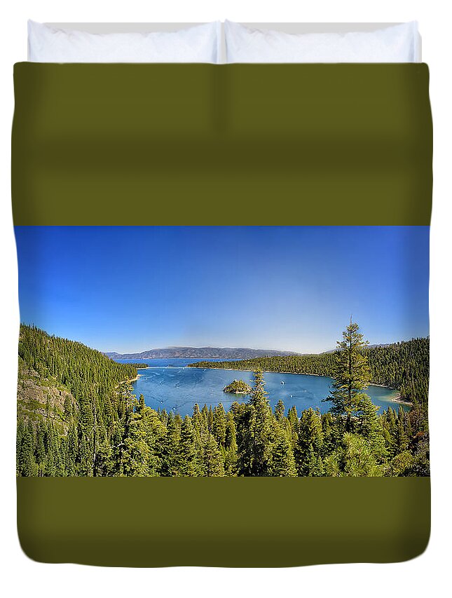 Tahoe Duvet Cover featuring the photograph Tahoe moutain view by Camille Lopez