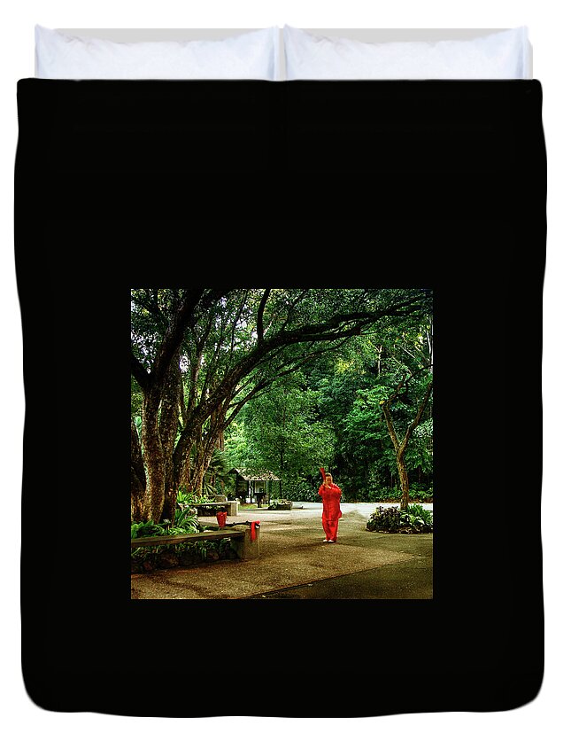 Tai Chi Duvet Cover featuring the photograph Tai Chi Lady Singapore by Joseph Hollingsworth
