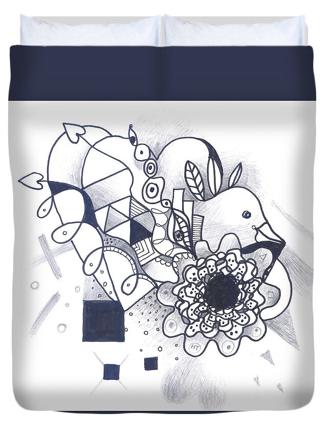 Abstract Duvet Cover featuring the drawing Take A Chance by Helena Tiainen