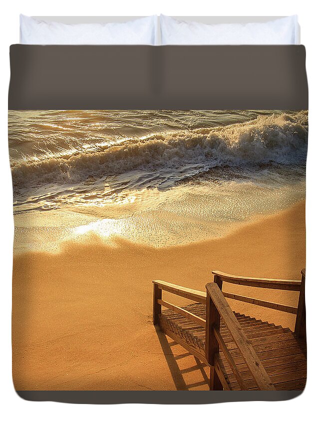 Cape Hatteras Duvet Cover featuring the photograph Take the Stairs to the Waves by Joni Eskridge