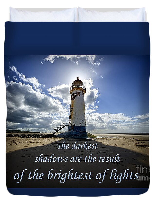 Talacre Duvet Cover featuring the photograph Talacre lighthouse quote by Steev Stamford
