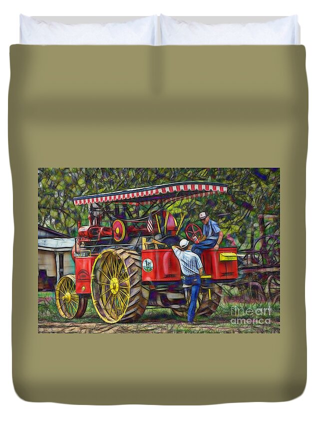 Antique Duvet Cover featuring the digital art Talkin Steam Power by John S Stewart