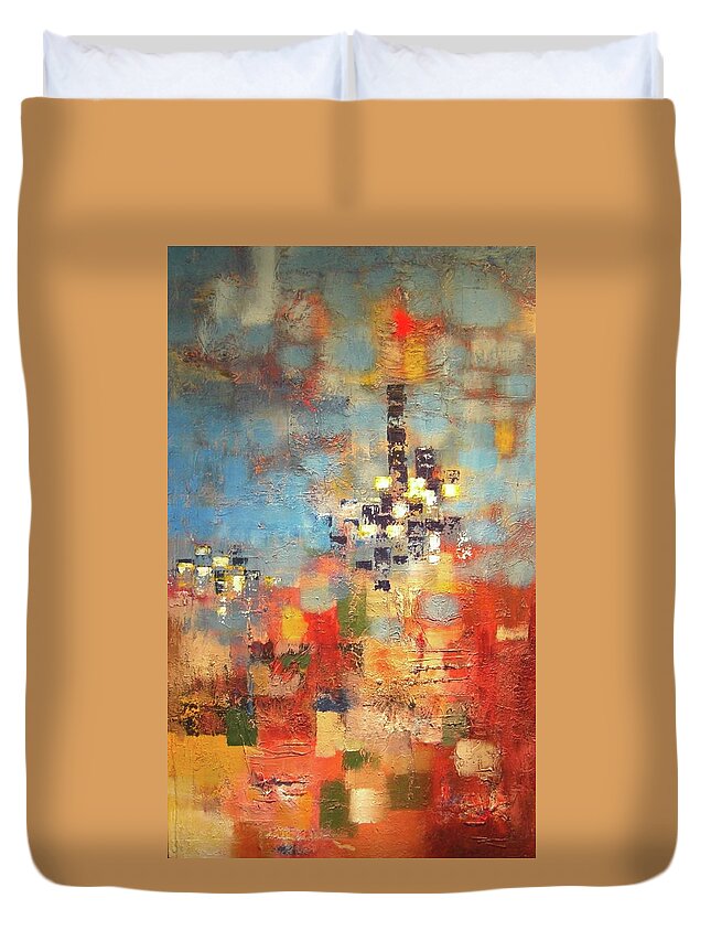 Contemporary Abstract Duvet Cover featuring the painting Tall Building by Dennis Ellman