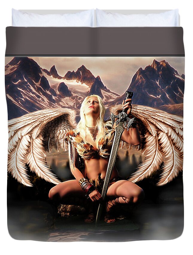Hawk Duvet Cover featuring the photograph Talon Of The Hawk Woman by Jon Volden