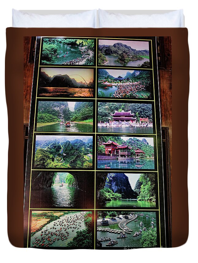 Vietnam Duvet Cover featuring the photograph Tam Coc Picture Display by Chuck Kuhn