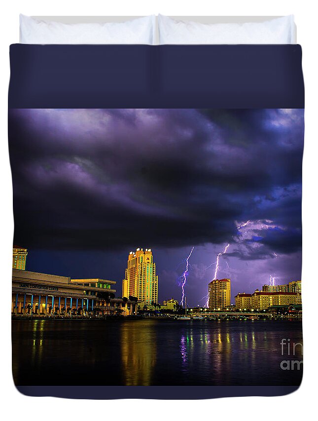 Lightning Duvet Cover featuring the photograph Tampa Lightning by Quinn Sedam
