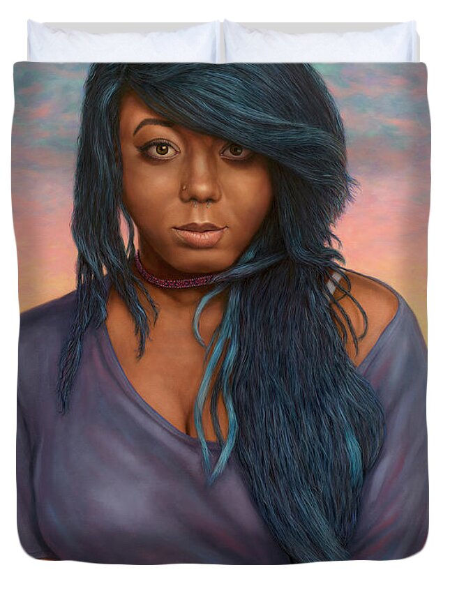 Portrait Duvet Cover featuring the painting Tanetra Blue by James W Johnson