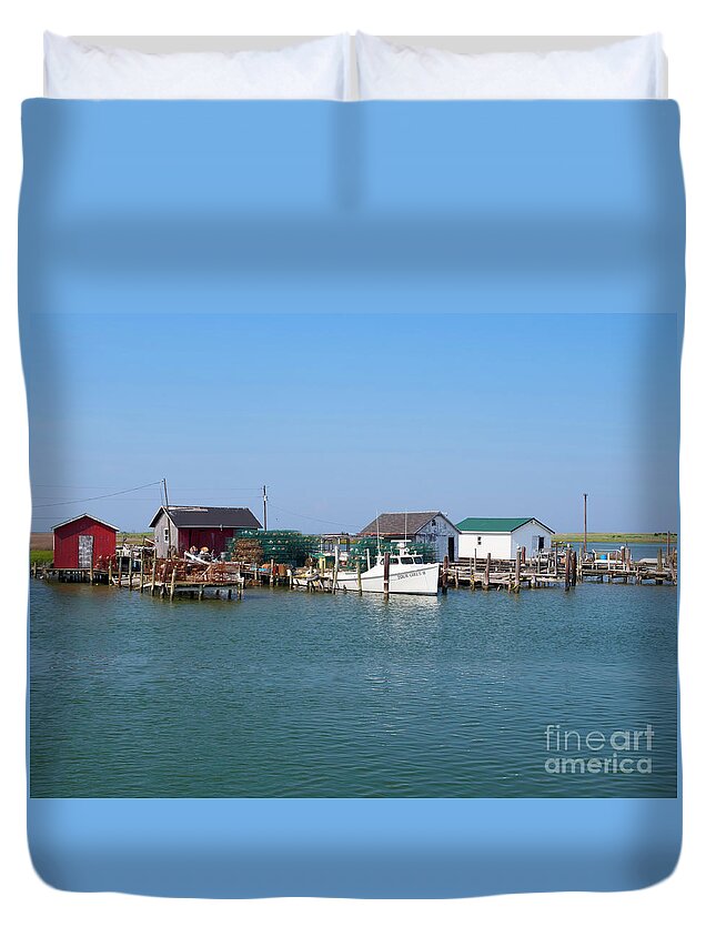 Fishing Huts Duvet Cover featuring the photograph Tangier Island Chesapeake Bay Virginia by Louise Heusinkveld