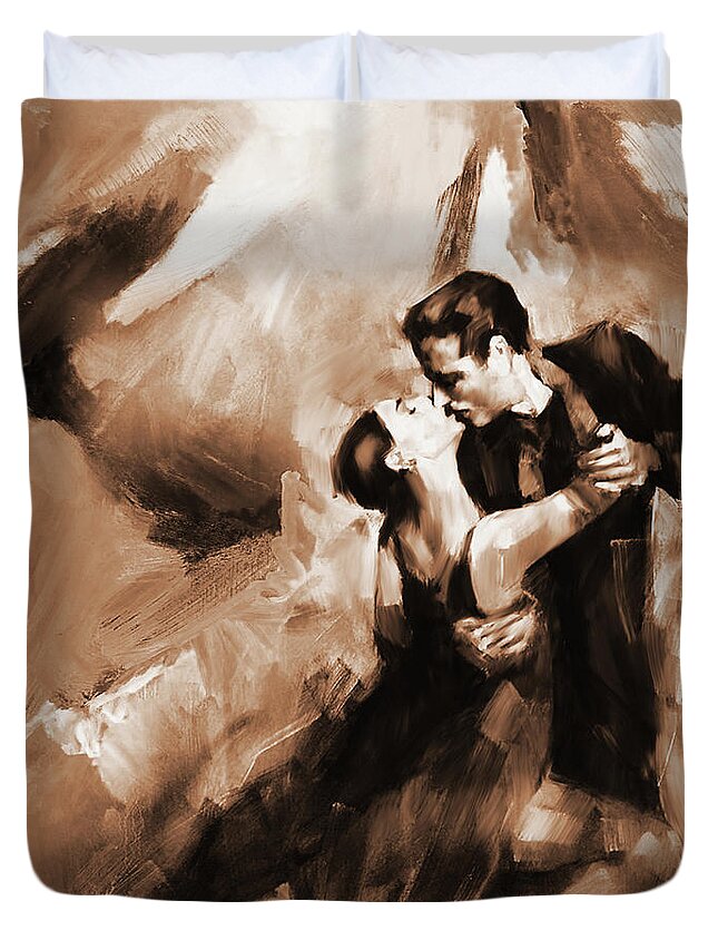 Dance Duvet Cover featuring the painting Tango Couple dance 06 by Gull G