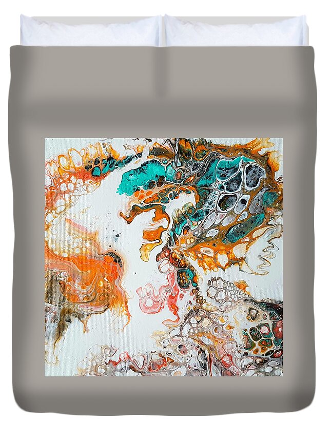 Pour Duvet Cover featuring the painting Tango with Turquoise by Jo Smoley