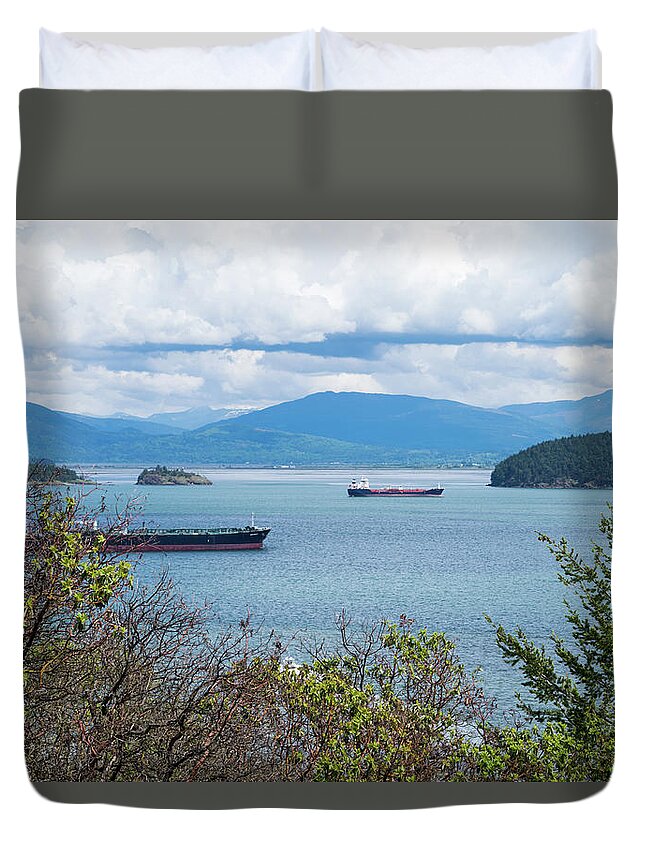 Tankers In Padilla Bay Duvet Cover featuring the photograph Tankers In Padilla Bay by Tom Cochran