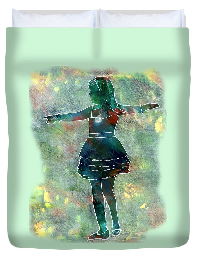 Silhouette Duvet Cover featuring the painting Tap Dancer 2 - Green by Lori Kingston