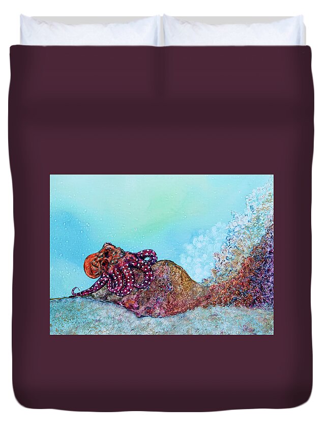 Octopus Duvet Cover featuring the painting Tar Gel Octo Too by Patricia Beebe