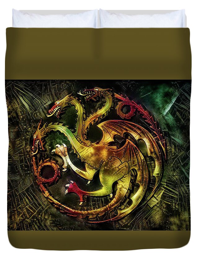 Targaryen Sigil Duvet Cover featuring the mixed media Targaryen Sigil by Lilia D