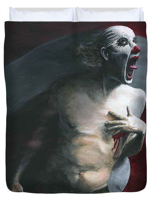 Clown Duvet Cover featuring the painting Target Practice by Matthew Mezo