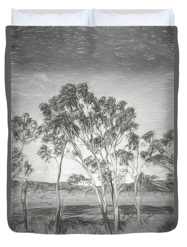 Illustration Duvet Cover featuring the digital art Tasmanian countryside illustration by Jorgo Photography