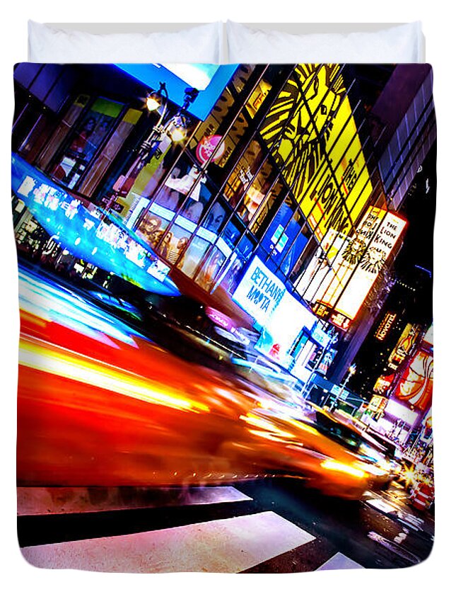 Times Square Duvet Cover featuring the photograph Taxis In Times Square by Az Jackson