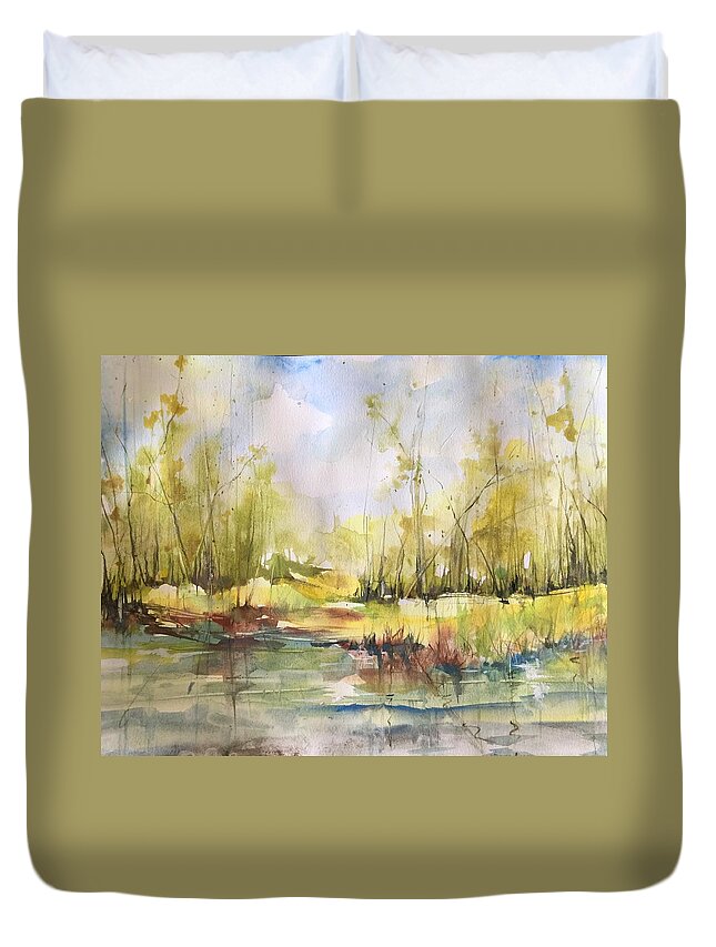 Tchefuncte River Duvet Cover featuring the painting Tchefuncte River Series by Robin Miller-Bookhout