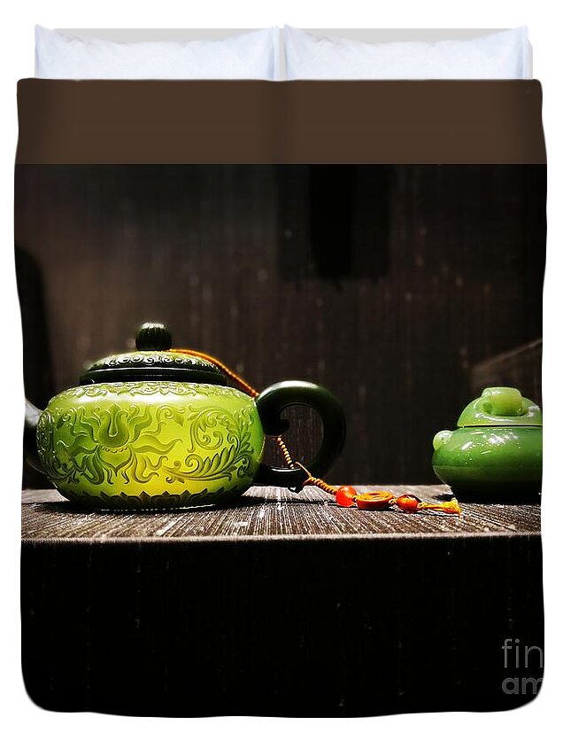 Ancient Jade Duvet Cover featuring the photograph Tea for one by Jarek Filipowicz