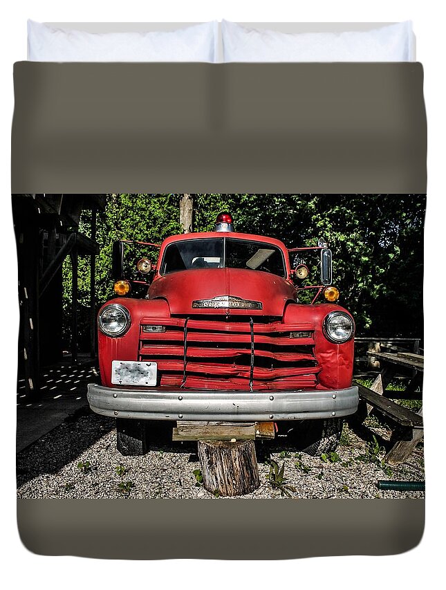 Firetruck Duvet Cover featuring the photograph Tears From A Broken Down Angel by Karl Anderson