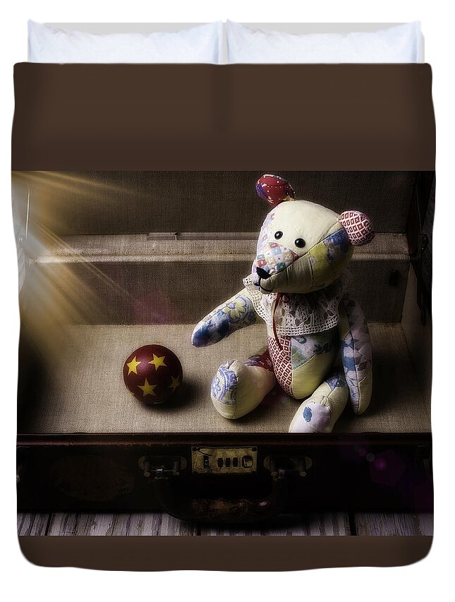 Teddy Bear Duvet Cover featuring the photograph Teddy Bear In Suitcase by Garry Gay