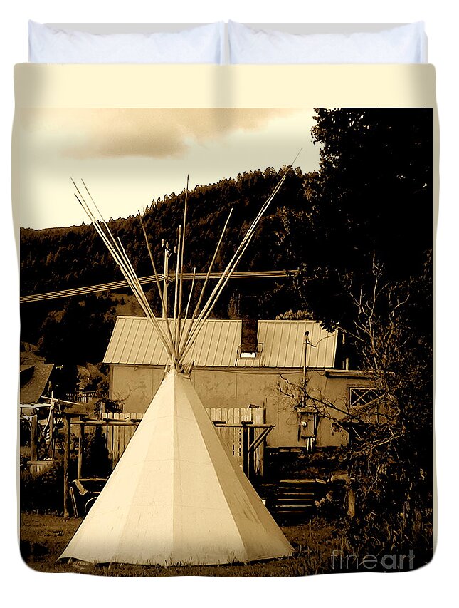 Teepee In Montana Duvet Cover featuring the digital art Teepee in Montana by Karen Francis
