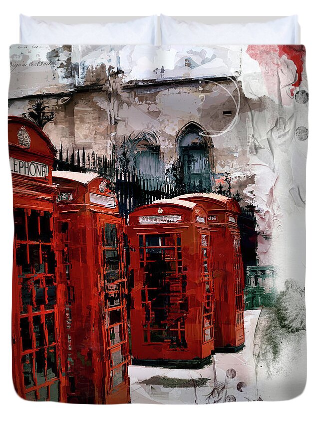 London Duvet Cover featuring the digital art Telephone Boxes by Nicky Jameson