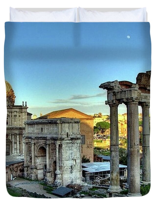 Temple Duvet Cover featuring the painting Temple of Saturn by Troy Caperton