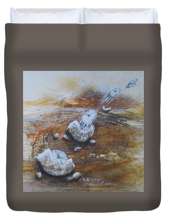 Time Duvet Cover featuring the painting Time flies love endures #1 by Sabina Von Arx