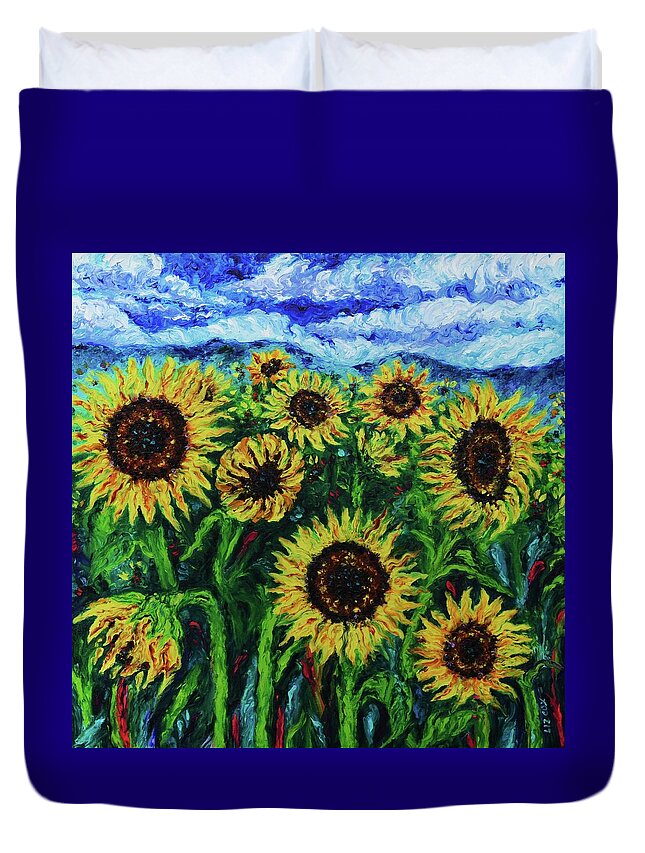 Sunflower Duvet Cover featuring the painting Ten Suns by Elizabeth Cox