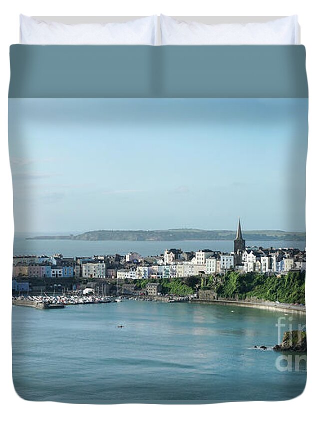 Tenby Duvet Cover featuring the photograph Tenby Panorama by Ann Garrett
